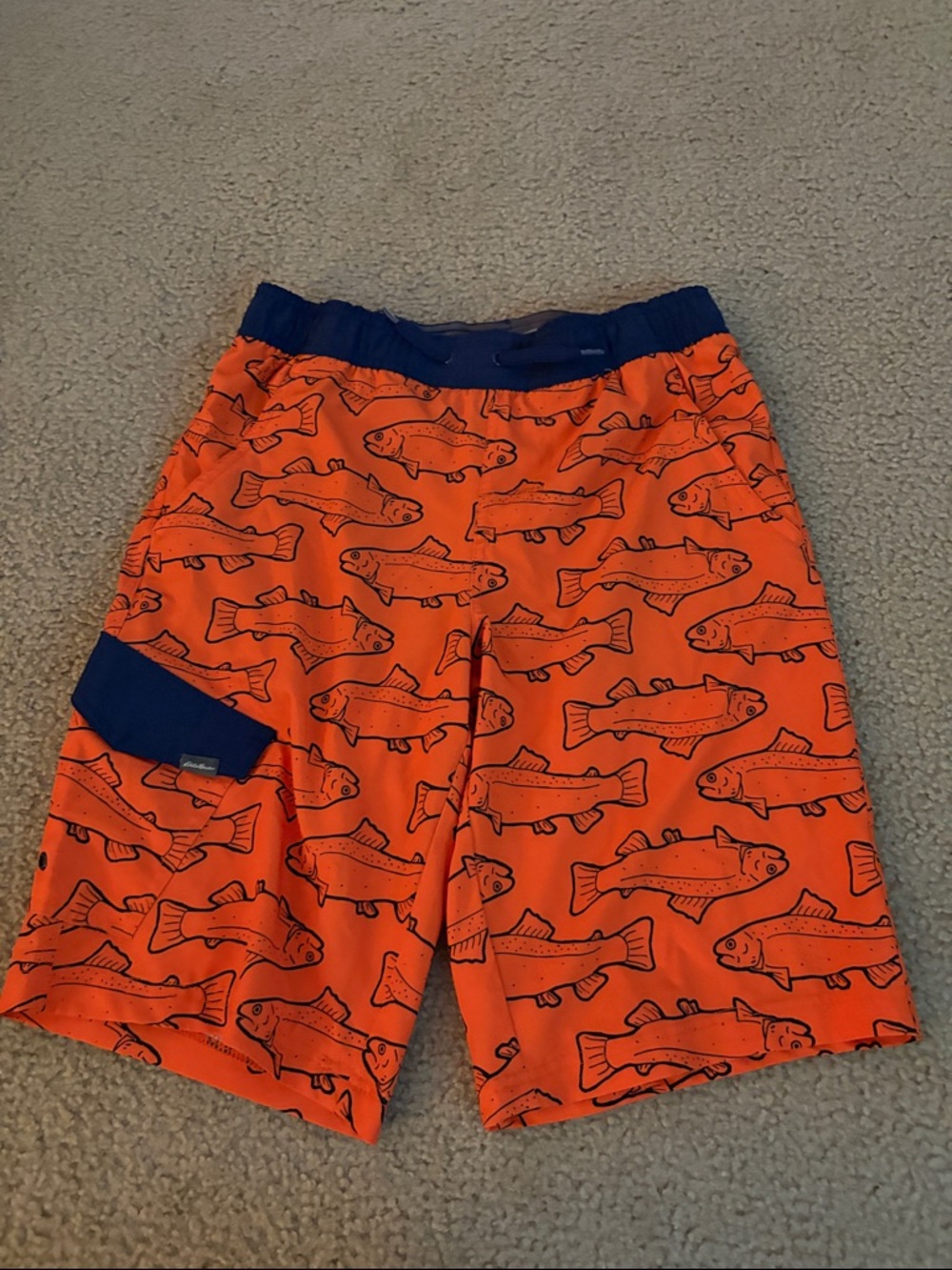 Eddie Bauer Orange Swim Shorts with Navy Waistband